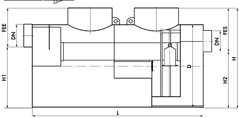 <b>FES = FEE + 100 mm<br>H2 = H1 - 100 mm<br>H = D + 300 mm</b>
